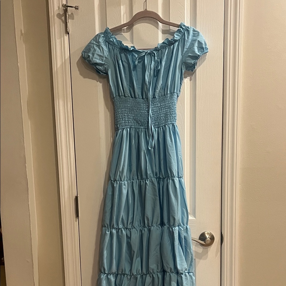 Light Blue Off-Shoulder Maxi Dress